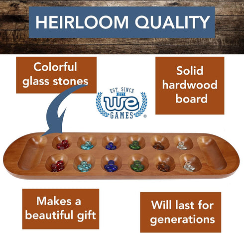 African Stone Game Coffee Table - Solid Wood with Walnut Stain