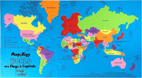 Country 5-8 8-13 5, 6, 7, 8, 9, 10, 11, 12 Imagimake Mapology World Map Puzzle - Includes Flags & Capitals | Fun Jigsaw