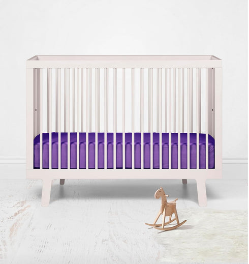 Bacati Solid Purple Fitted Crib Sheet - 28" x 52", Soft Breathable 100% Cotton for Girls