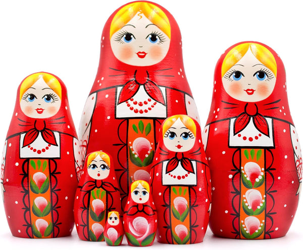 Nesting Dolls Set of 7 pcs - Baboushka Russian Dolls in Hand