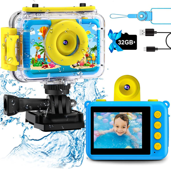 GKTZ Kids Waterproof Camera, Underwater Digital Action Camera with 32GB SD Card for Kids Age 4-10