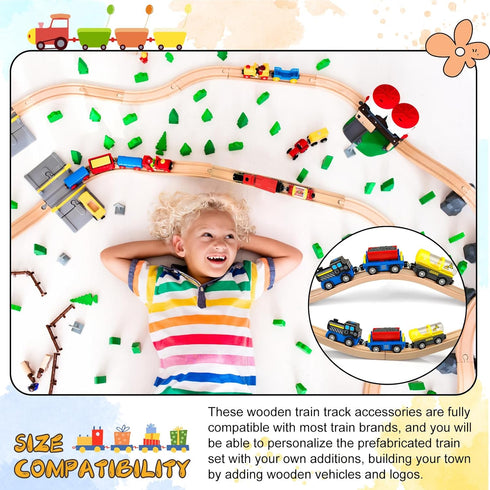12 Pack Mototo Pieces Wooden Train Track Ascending Wood Railway Expansion Pieces Compatible with Most Wood Railroad