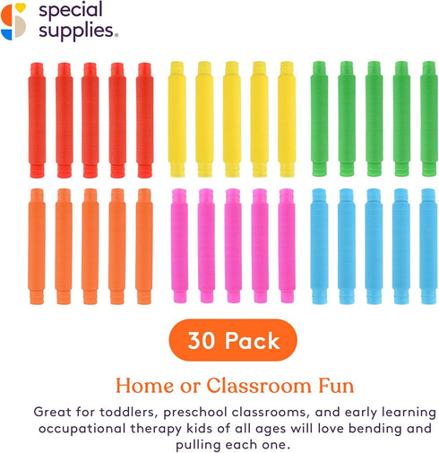 (30-Pack Special Supplies Fun Pull and Stretch Tubes for Kids - Pop, Bend, Build, and Connect Toy, Provide Tactile