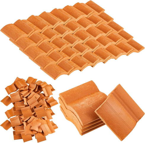 Roof Tiles Model Building Set, Miniature Dollhouse Shingles, Fake Tiles for DIY Kitchen Garden (Red, 100 Pieces)