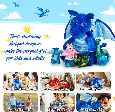 7 Set 15.75'' Mommy 4 2 Arrowbash Pcs Dragon Family Plush Toys Gift Large Dragon Stuffed Animal with Baby Dragons
