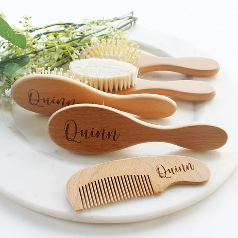 Set Baby Hair Brush | Personalized Baby Gifts | Wooden Brush | Cradle Cap | Brush | Engraved