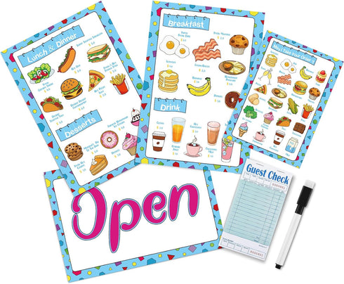 6 Pcs Play Restaurant Menus for Kids Pretend Restaurant Order Pad Food