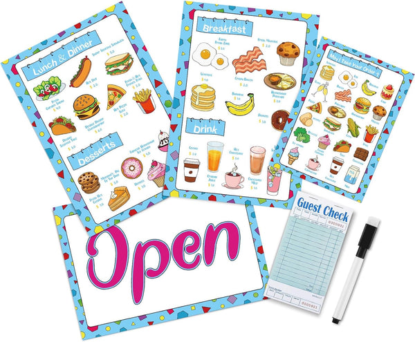 6 Pcs Play Restaurant Menus for Kids Pretend Restaurant Order Pad Food