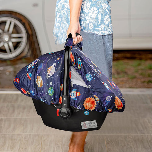 Cozy Summer 2 SWESEN Car Seat Covers for Babies, Carseat Cover Boy with Zipper, Sun & Cover, Infant Car Seat Canopy