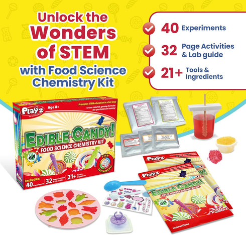 Playz Edible Candy Making Science Kit for Kids Ages 8-12, 40 Experiments to Make Your Own Chocolates