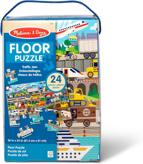 24-Piece 3 2 3+ Melissa & Doug Traffic Jam, City Vehicle Themed Jumbo Floor Puzzle, Jigsaw Puzzle with Multiple