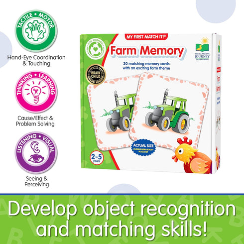 The Learning Journey My First Memory Game - Farm Memory - 20 Card Matching Game - Educational Toddler Gifts for Ages 2+