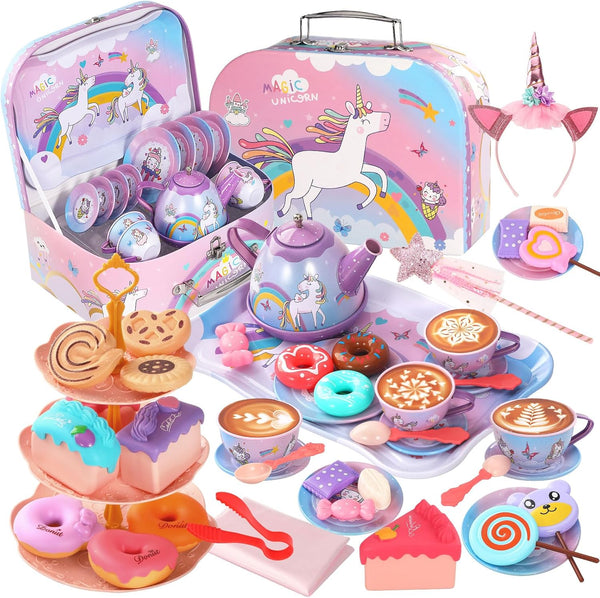 55Pcs Tea Party Set for Little Girls, Princess Tea Party Set, Unicorn