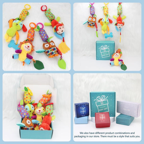 3 6 9 12 (4pcs) Bloobloomax Baby Soft Hanging Rattle, Car Seat Stroller Toys with Plush Animal C-Clip Ring for Infant