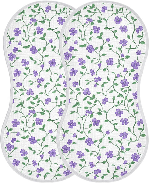 decor gift 4 Pack 22x11in Cotton Muslin Burp Cloths Large Soft Touch Purple Flowers Green Vines Burp Rags for Babies