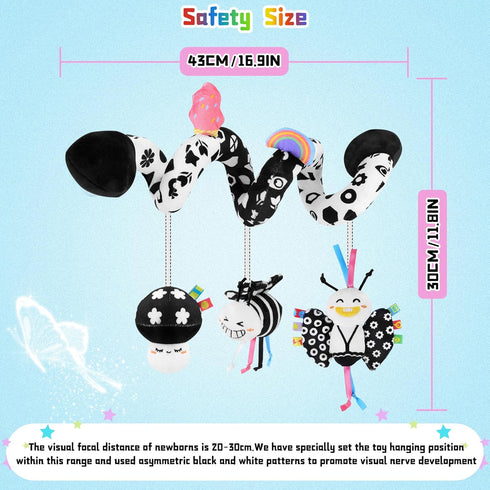 0-6 Spiral Car Seat Toys for Babies, Months Stroller Pram Activity Hanging Toys High Contrast Black and White Sensory