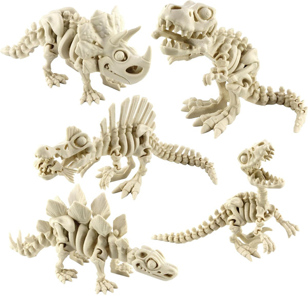 PowerTRC 5PCS 3D Printed Dinosaur Skeletons, T-Rex Triceratops Stegosaurus Velociraptor Spinosaurus Fidget