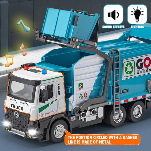Set 3 HAPYAD AUTO-Lift Function Garbage Truck Toys Metal Cab, Trash Truck Toy with Lights and Sounds Includes