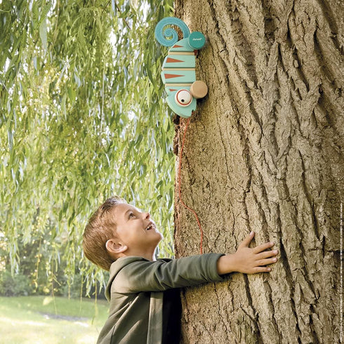 Janod - Tropik Pull-Along Chameleon, Wooden Early-Learning Toy, Educational Walking and Balancing Toy