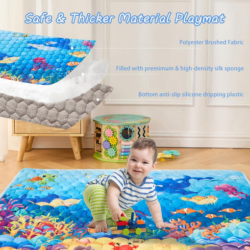 Lucakuins 50" 50" Baby Play Mat, X Playpen Mat Premium Foam Baby Floor Play Mats, Foldable Thick One-Piece Crawling