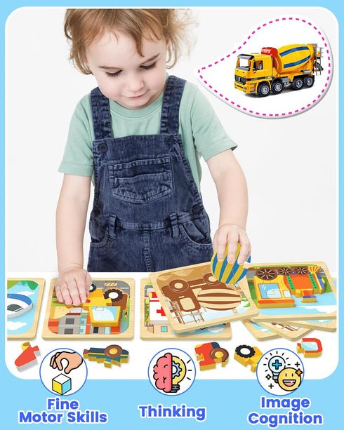 Benresive 8 Pack Wooden Toddler Puzzles - Montessori Toys for 1, 2, 3 Year Old Boys - Birthday Gifts, Learning