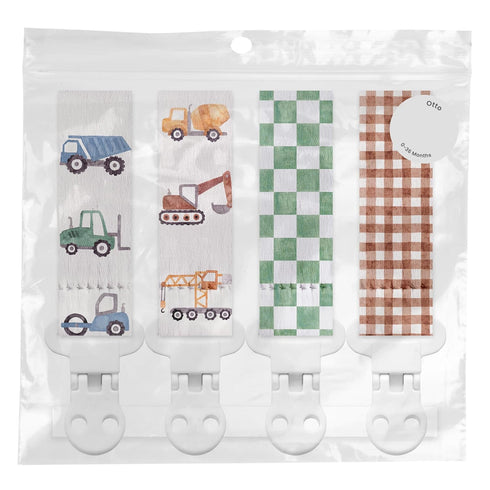 4Pack, Set Stadela Baby Fabric Pacifier Clip Holder, Plastic Clip, Construction Pattern, Otto