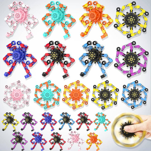 Irvotbes (24PC) Transformable Fidget Spinners,Funny Stress Relief Sensory Fidget Toys,Deformable Chain DIY Robot