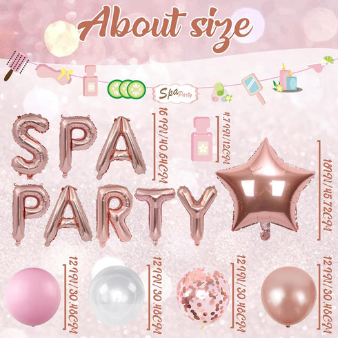 Spa Birthday Party Supplies Girls - Rose Gold Balloon Banner Garland, Star Foil Balloons for Pajamas Birthday