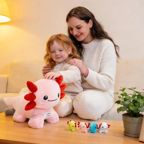 Mommy 5 3-8, Axolotl Stuffed Animals, Axolotl Plush with Baby, Pcs Plush Toy for Girl Boy, Birthday Gifts