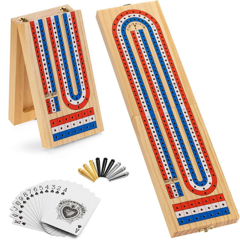 Foldable Cribbage Board Game Set, Portable Travel Cribbage Board with Storage Area,