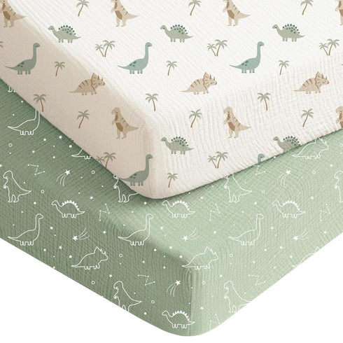 Konssy Muslin Crib Sheets for Boys, Soft Cotton Neutral Baby Sheets for