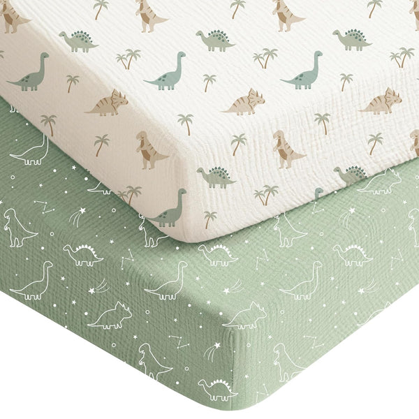 Konssy Muslin Crib Sheets for Boys, Soft Cotton Neutral Baby Sheets for
