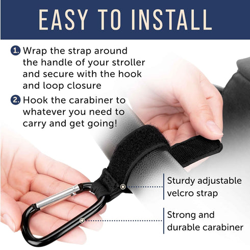 Maplefield Baby Stroller Hooks with Large Carabiner Clip, 4 Pack for Organizing Diaper Bags and Purses
