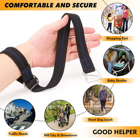Baby Stroller Wheelchair Safety Wrist Strap or Large Dog Leash, Second Layer Security for Retractable Leash, Black