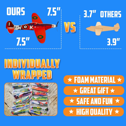 12-Pack 8-Inch Bedwina Glider Planes Bulk Bomber Airplane Gliders for Kids, Foam Paper Airplane Kit For Birthday