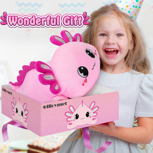 Officygnet Axolotl Plush, 13" Soft Stuffed Animal Toy, Cute Kawaii Plushies for Kids, Pink Axolotl Gift
