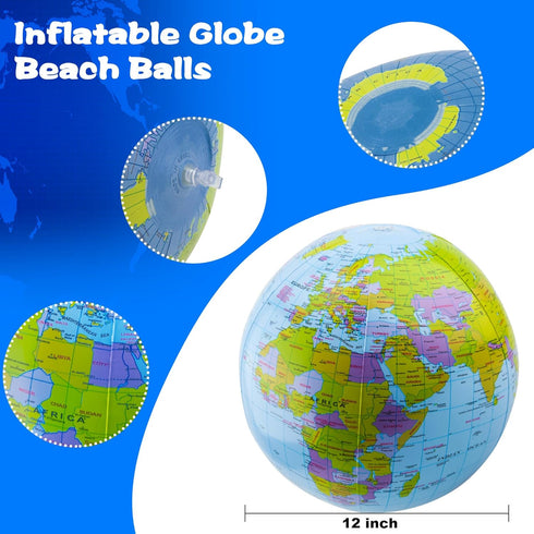 32 Pack 16 Inch Inflatable Globe Bulk, Blow up Beach Ball for Classroom Teaching and Pool Party