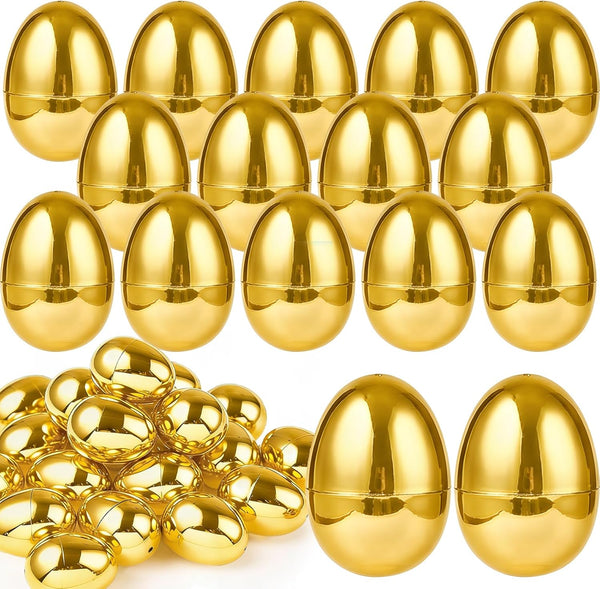 TURNMEON 36PCS Plastic Golden Easter Eggs, 2.36" Fillable Empty Gold Easter Eggs