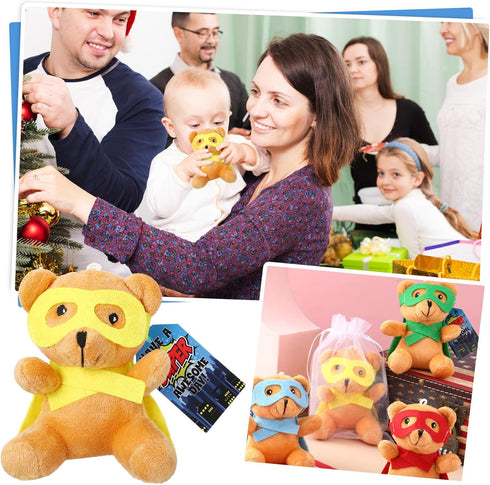 18 4" Silipull Pcs Hero Party Favor Stuffed Animal Bears Small Bear Plush Toys Plush Bears with Eye Mask Cape for Party