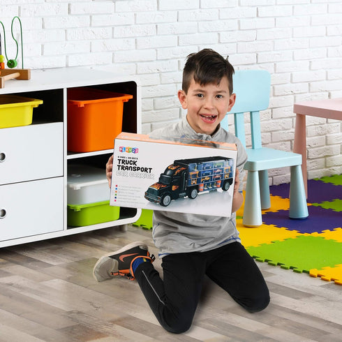 6 28 Play22 Toy Truck Car Carrier - Includes Toy Cars and Accessories, Fits Toy Car Slots - Great Gift for Boys