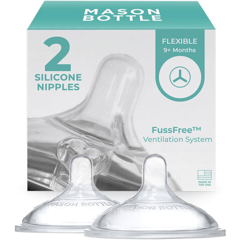 Mason Bottle Flexible Flow Nipples (6+ Months) Silicone Baby Bottle Nipples, Fits