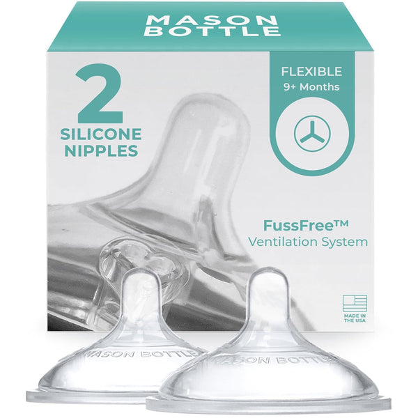 Mason Bottle Flexible Flow Nipples (6+ Months) Silicone Baby Bottle Nipples, Fits