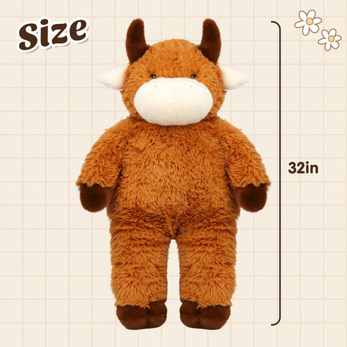 32-Inch Giant Highland Cow Plush Toy - Fluffy Stuffed Animal Gift for Kids