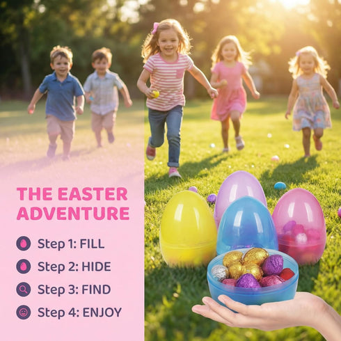 PNIOTAIN 6 6 Inch Pcs Large Easter Eggs Fillable, Colorful Jumbo Plastic Empty Egg Stand Upright for Easter Eggs Hunt
