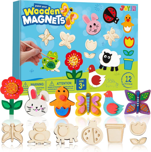 JOYIN 12 Wooden Magnet Creativity Arts & Crafts Painting Kit for Kids,