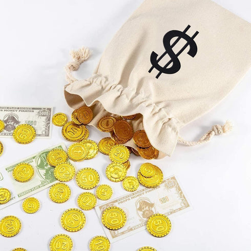 4Pcs Halloween Prop Money Bags 6.3 x 9 Inches with Dollar Sign for Bank Robber Costume Pirate Cosplay