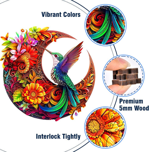 Hummingbird 200 11.4" 11.4", Unique Wooden Puzzles for Adults, Puzzle Pieces x Animal Shaped Wood Puzzles Adult, Wooden