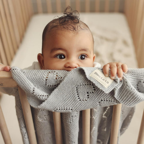 100% Heirloom Knit Heart Receiving Unisex Blanket for Boys and Girls - Luxury Cotton Baby Blanket - Soft Warm Swaddle