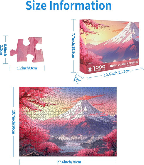 1000 Piece Puzzle for Adults - Iceberg Sakura Jigsaw Puzzles - Cherry Blossom & Mount Fuji Oil Painting
