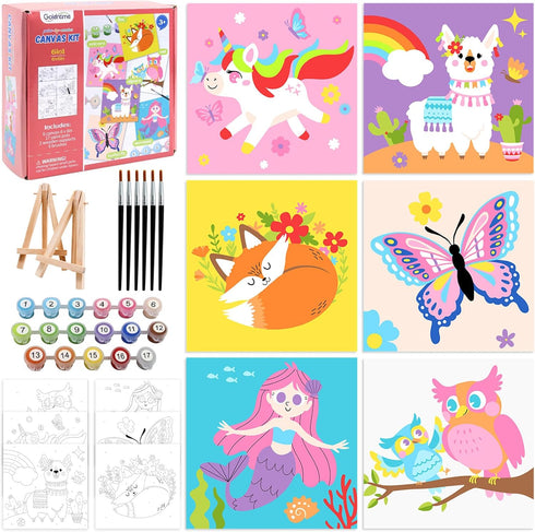 goldentime Kids Paint by Number Kits Including 6 Pre-Drawn Canvas for Painting,